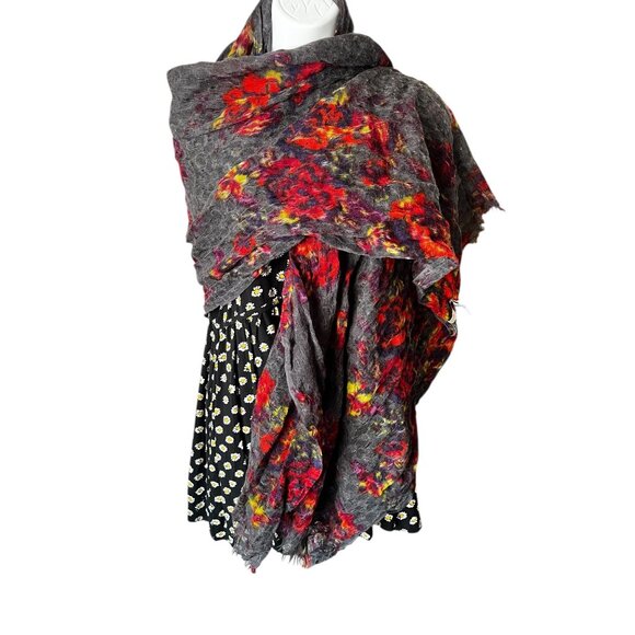 Lucky Brand Wool Loose Weave Gauzy Scarf Gray Red Yellow & Purple Wrap Shawl - Picture 7 of 11